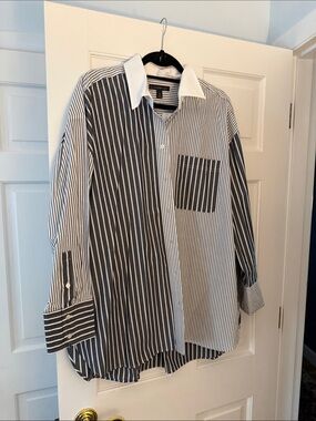 Women’s Black & White Striped Button-Down Shirt